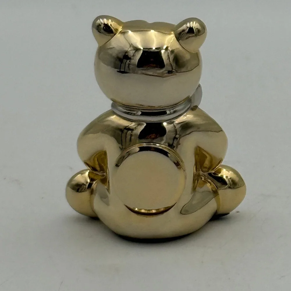Elgin Teddy Bear Desk Clock Gold Silver Tone Heart Quartz Miniature Figurine